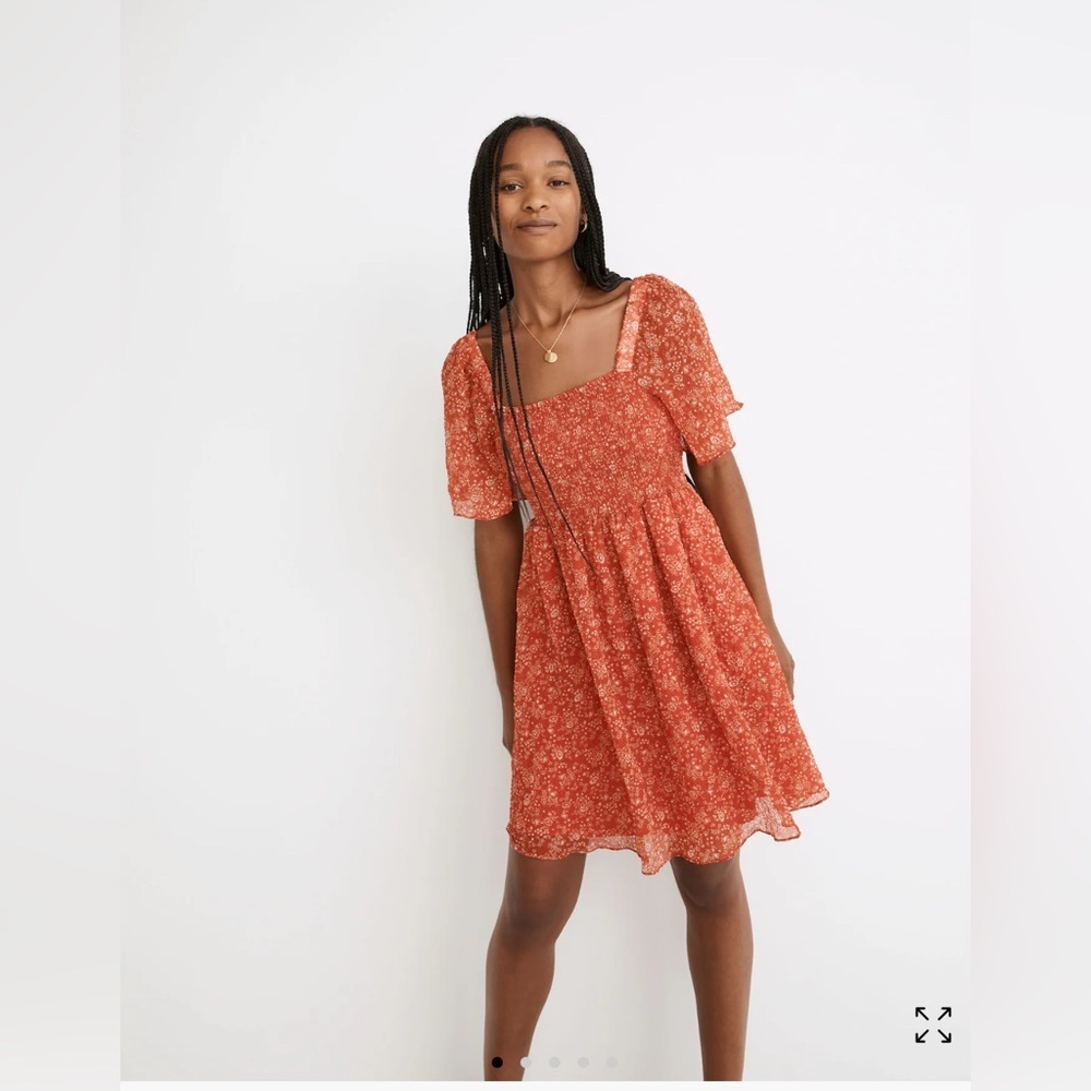 Madewell Seersucker Lucie Tie-Back Mini Dress in Piazza Floral orange 2X